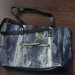 Floral Print Women's Bag - Black and Blue